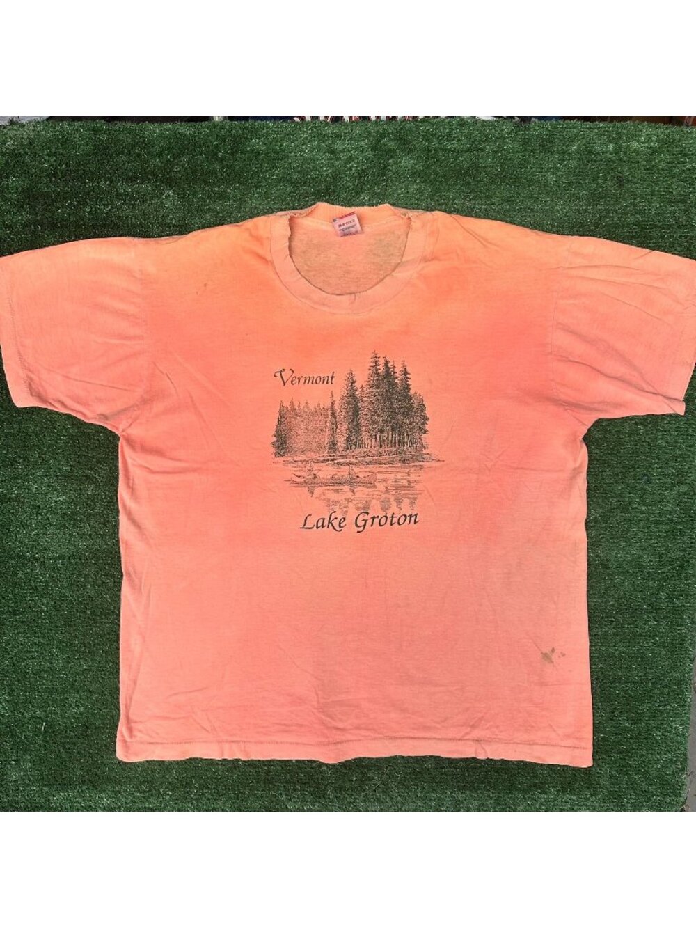 Vintage 80s Lake Groton Vermont T-Shirt Coral Pink XL Single Stitch Gorpcore